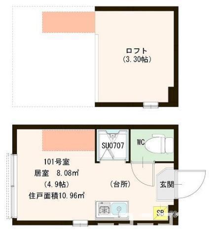 ハーモニーテラス西尾久II(ワンルーム/1階)の間取り写真
