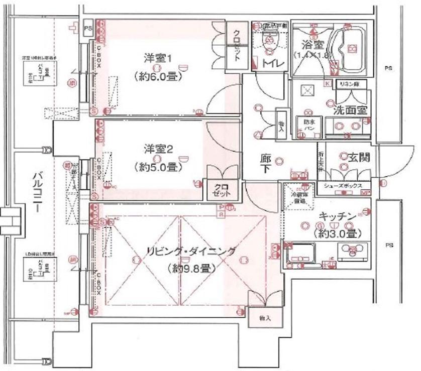 レジデンス梅田ローレルタワー(2LDK/18階)の間取り写真