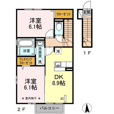 中ノ町タウン A(2DK/2階)の間取り写真