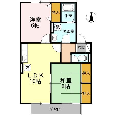 ソレアード上谷A棟(2LDK/2階)の間取り写真