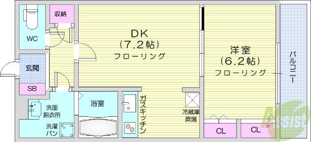 ソレアード小松島Ⅱ(1DK/3階)の間取り写真