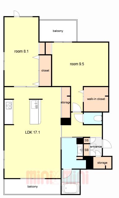 グレイス神戸住吉(2LDK/2階)の間取り写真