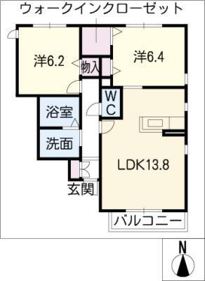 デューク(2LDK/1階)の間取り写真