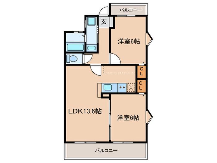 リベルテ京町(2LDK/3階)の間取り写真