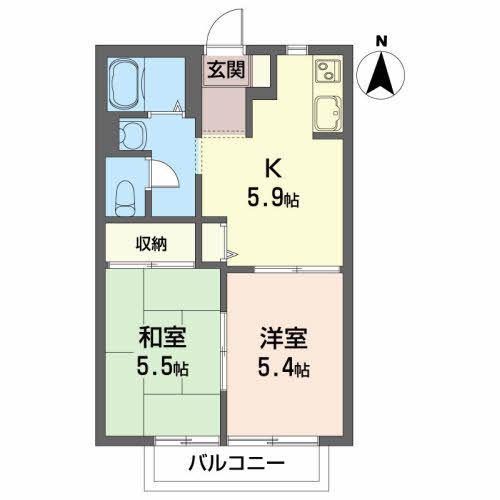 ロイヤルバレーA(2K/2階)の間取り写真