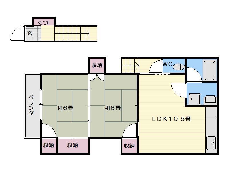 牟礼岡ハイツ(2LDK/2階)の間取り写真