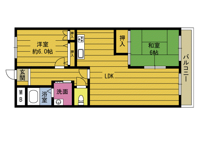 エクセレントASO(2LDK/4階)の間取り写真