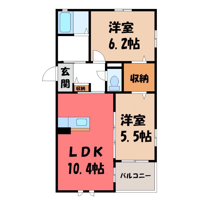 リバティーヒルズC(2LDK/2階)の間取り写真