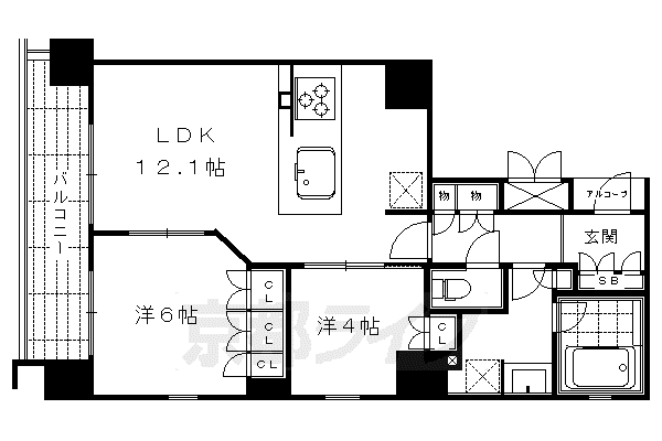 ジ・アーバネックス京都三条通(2LDK/4階)の間取り写真