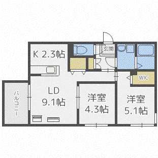ハルトラーテ東札幌(2LDK/4階)の間取り写真