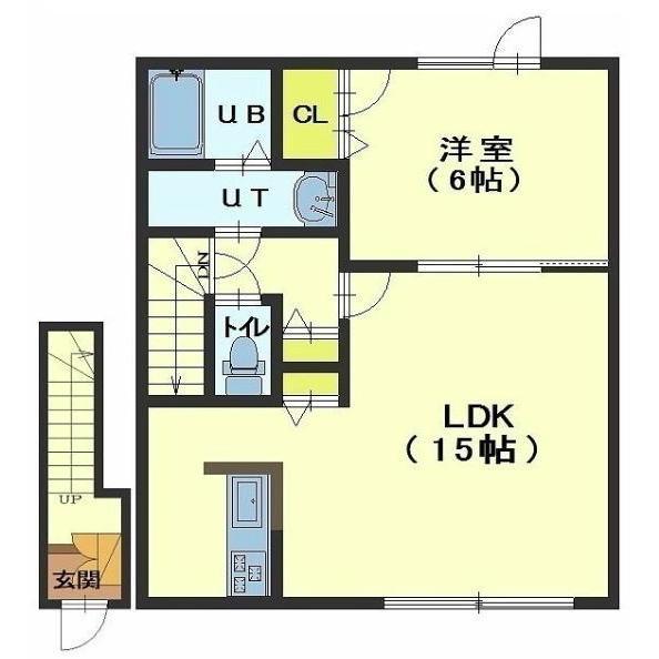 函館市電湯川線 中央病院前駅 徒歩5分 2階建 築9年(1LDK/2階)の間取り写真