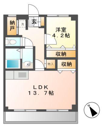 ドミール瑞來(1LDK/4階)の間取り写真