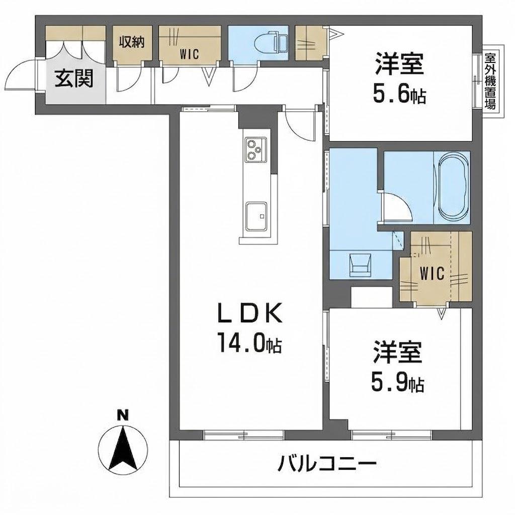 オースピシャス大安寺(2LDK/3階)の間取り写真
