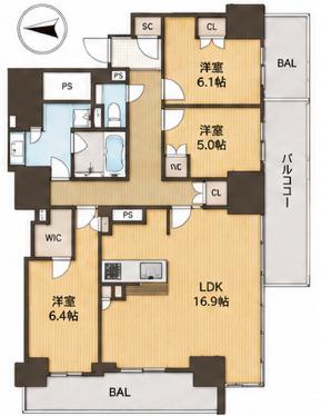 ローレルタワー御堂筋本町(3LDK/17階)の間取り写真
