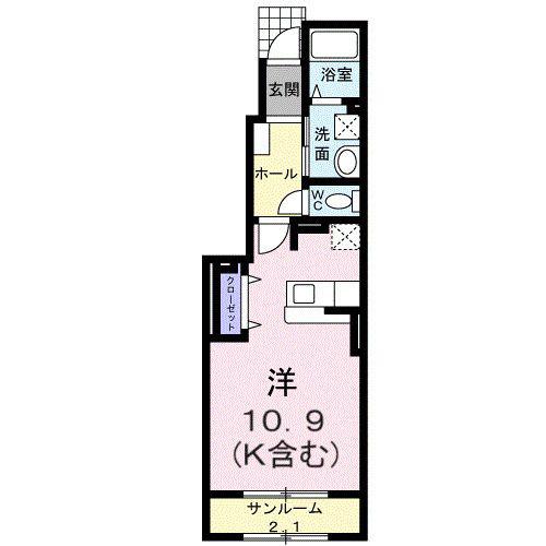 エスペランサ(1K/1階)の間取り写真