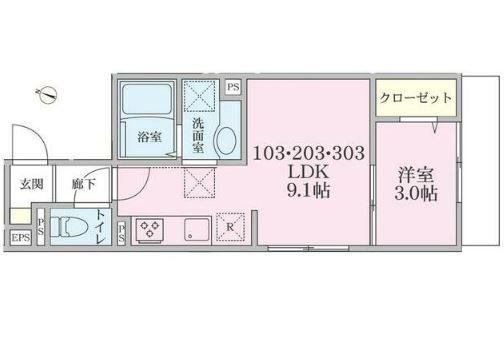 東急田園都市線 たまプラーザ駅 徒歩14分 3階建 築4年(1LDK/2階)の間取り写真