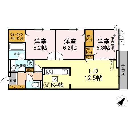 フォルトゥーナ南流山(3LDK/1階)の間取り写真