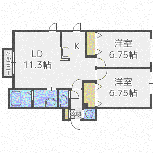 オランジュ元町(2LDK/1階)の間取り写真