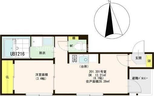 ハーモニーテラス姫島II(1LDK/1階)の間取り写真