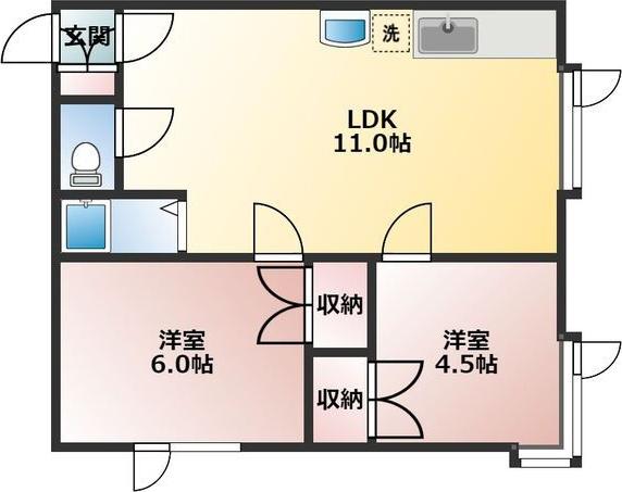 カーサエスパシオI(2LDK/2階)の間取り写真