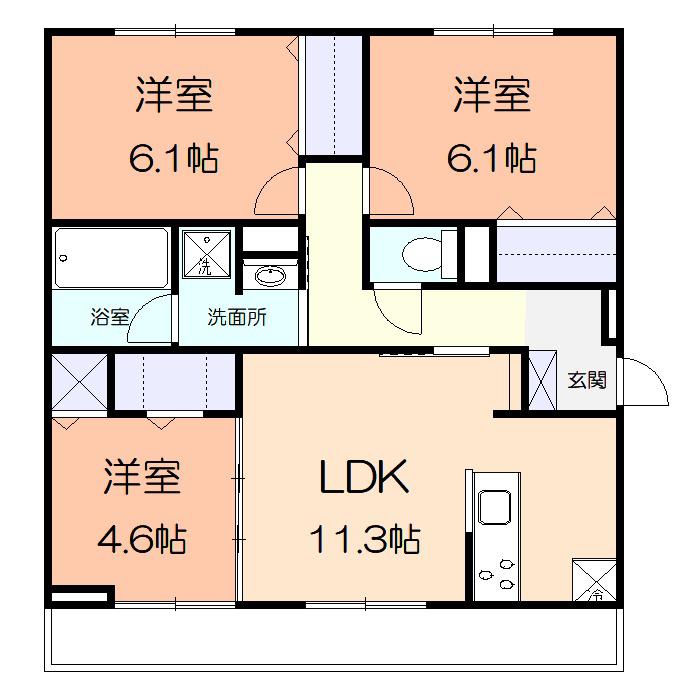 ブランカ湘南茅ヶ崎(3LDK/1階)の間取り写真