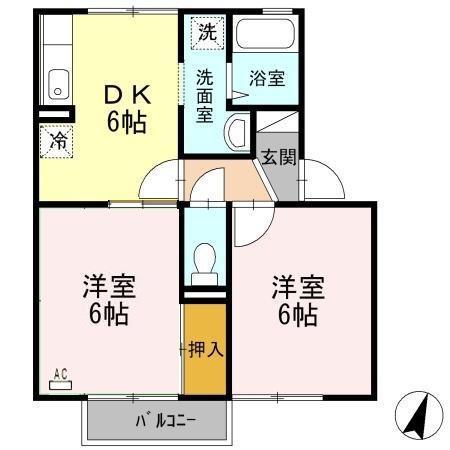 ジュネス桜馬場(2DK/2階)の間取り写真