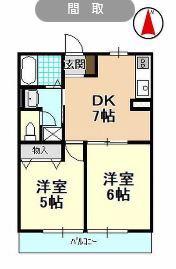 アンセリアA(2DK/2階)の間取り写真