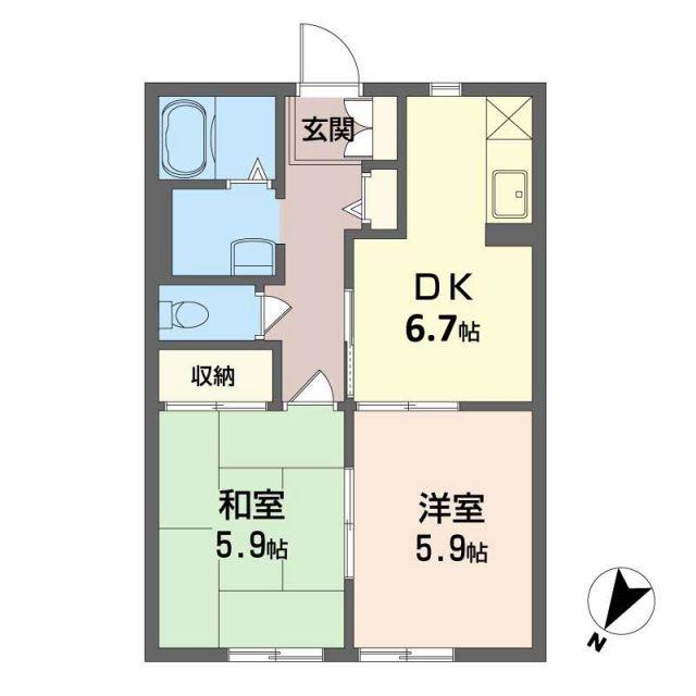 ディアスK(2DK/1階)の間取り写真