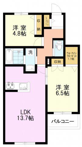 フォンテーヌ国立B(2LDK/2階)の間取り写真