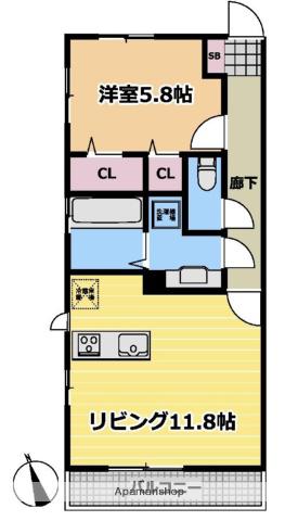 サニークレスト森の台(1LDK/1階)の間取り写真