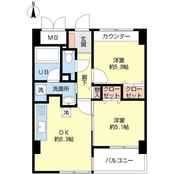フェリステージ塚本(2DK/1階)の間取り写真