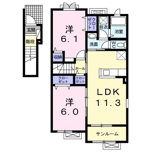 ベルメゾン アン(2LDK/2階)の間取り写真