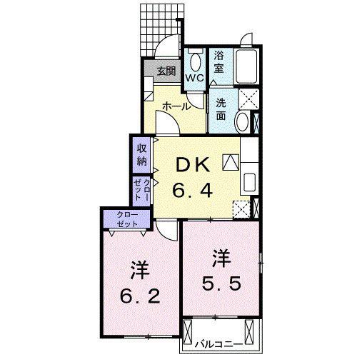 ジョイ フラット 青鳥I(2DK/1階)の間取り写真