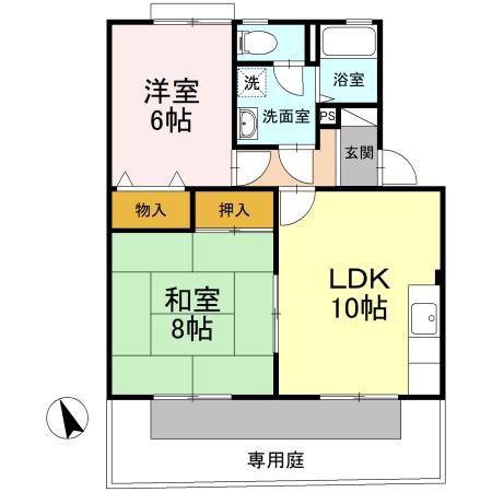 マリレーヴ内浜(2LDK/1階)の間取り写真