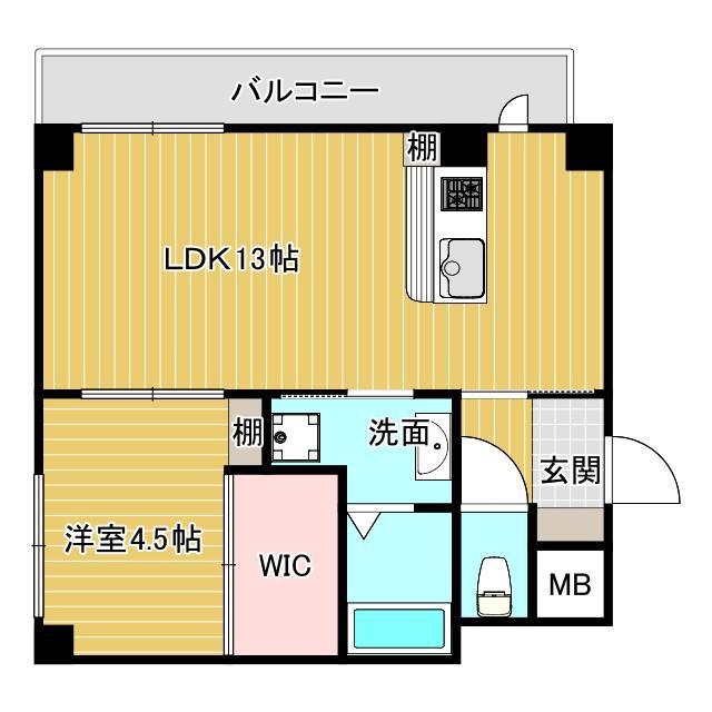 グランディール中条(1LDK/3階)の間取り写真