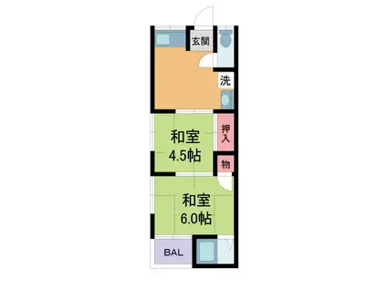 阪急今津線 小林駅(兵庫) 徒歩11分 2階建 築52年(2DK/2階)の間取り写真
