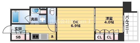 OPUS RESIDENCE SHINSAIBASHI サウスオ(1DK/9階)の間取り写真