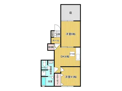 サン平塚A棟(2DK/1階)の間取り写真