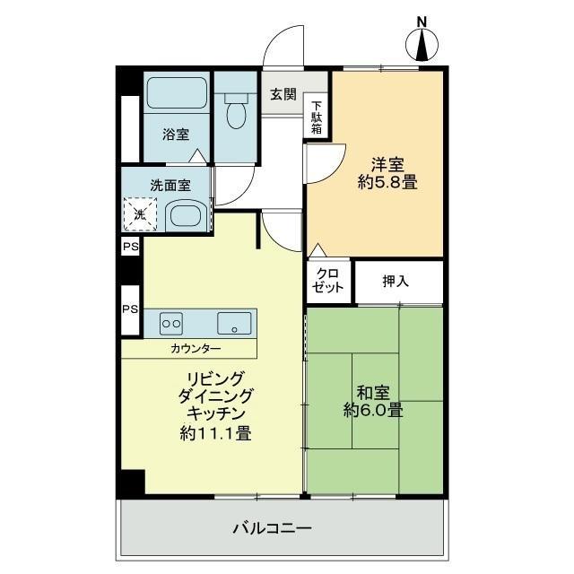 フォブールタウン成合C棟(2LDK/3階)の間取り写真
