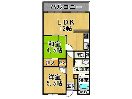 クレアヤマモト(2LDK/2階)の間取り写真