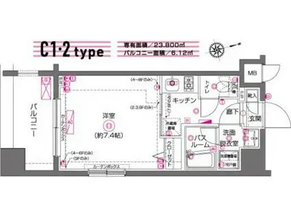 ZOOM川崎(1K/4階)の間取り写真