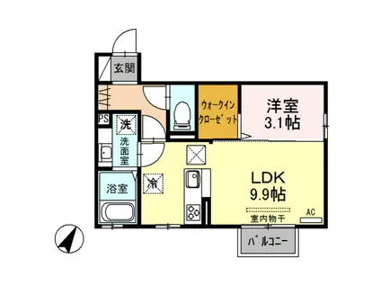 アメニティタウンIII B棟(1LDK/1階)の間取り写真