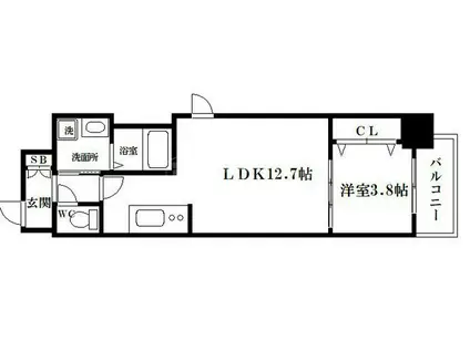 ラクラス堺筋本町(1LDK/13階)の間取り写真