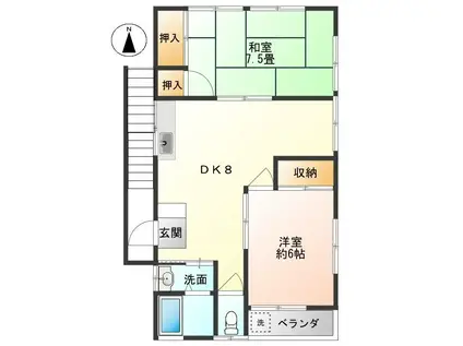 ＪＲ南武線 西府駅 徒歩8分 2階建 築36年(2DK/2階)の間取り写真