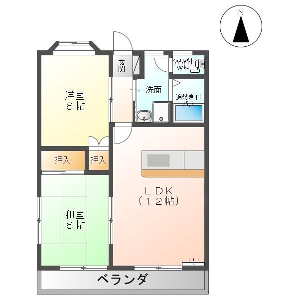 ハーベスト殿城(2LDK/1階)の間取り写真