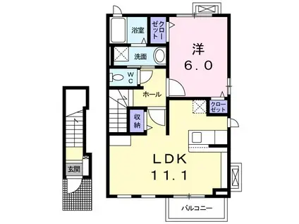 ヴィラプリムローズD(1LDK/2階)の間取り写真