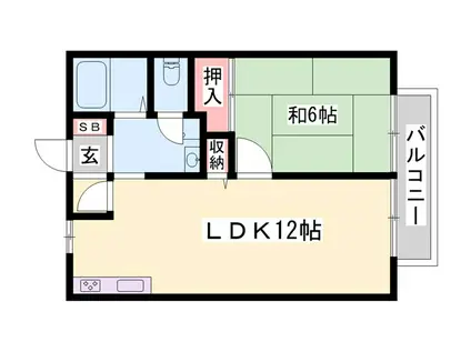 サンライフ森の西B棟(1LDK/2階)の間取り写真