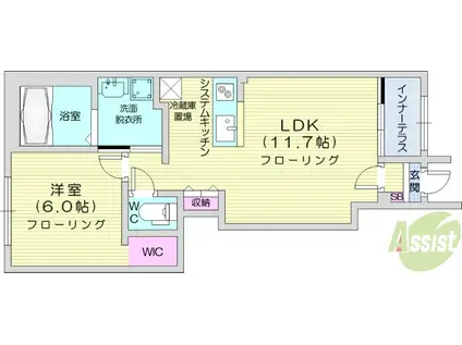 ユリシス(1LDK/1階)の間取り写真