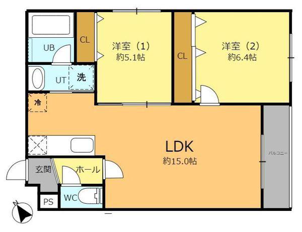 センチュリー北斗(2LDK/4階)の間取り写真