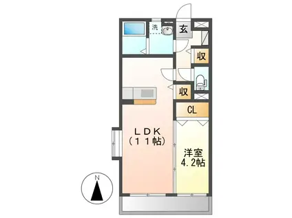 ブリリアント真壁(1LDK/2階)の間取り写真